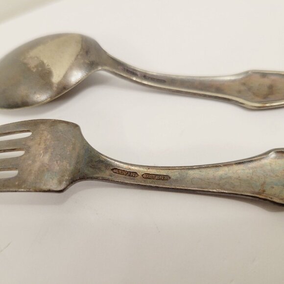 Vtg Alvin Flatware Patent Toddler Baby Silver plated Fork and Spoon READ - Picture 5 of 6